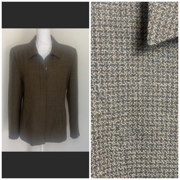 Vintage Barry Bricken Brown Plaid Wool Blazer 16 Plus Button Up Classic Preppy - Picture 2 of 14
